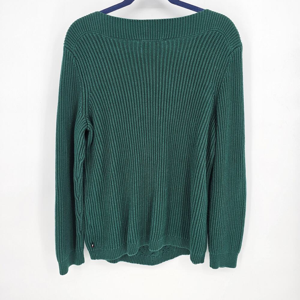Tommy Hilfiger Green Fisherman Cable Knit Pullover Sweater Dark Academia Preppy - Picture 2 of 7